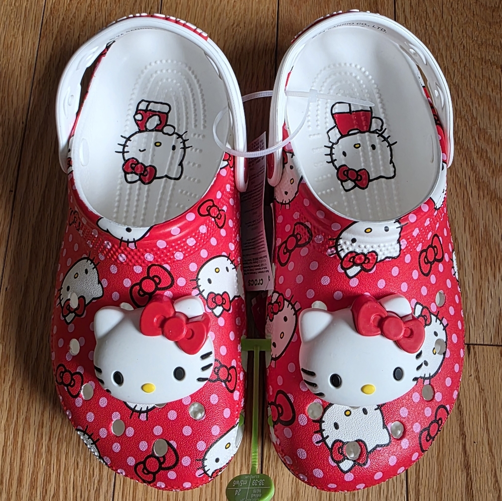 Crocs Hello Kitty Classic Clog, W8 Or M6, Red/White/Black